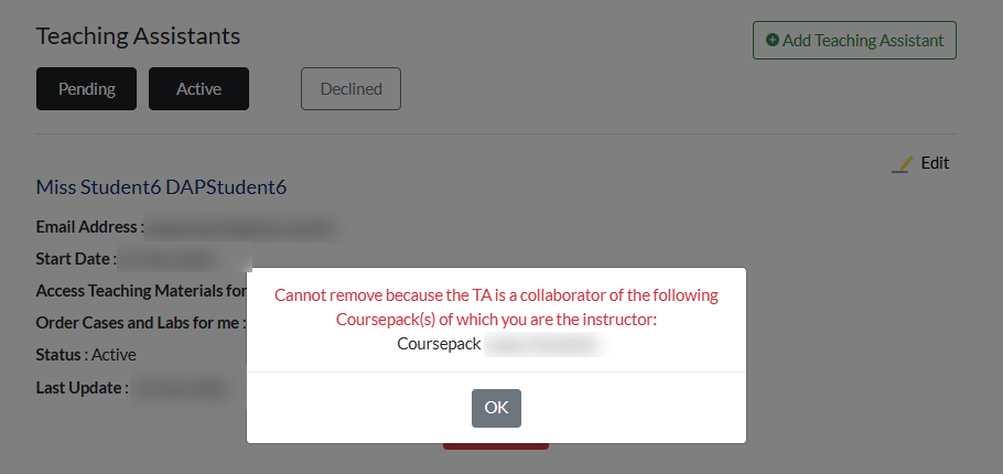 Cannot remove a TA warning message